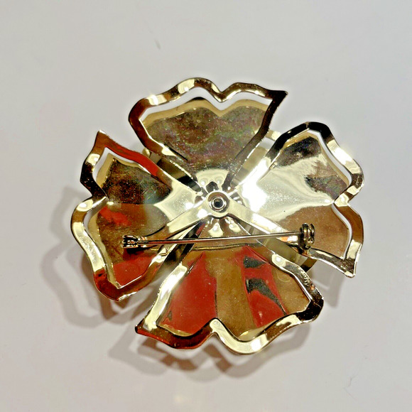 Vintage Large Gold Tone 2 1/2 " Costume Floral Rose Peony Brooch Pin - Picture 6 of 6